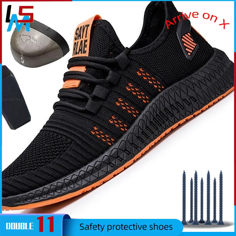 Work Safety Shoes Summer Breathable Men Air Cushion Work Protective Shoes Sneakers Anti-Puncture Work Shoes Male Steel Toe Shoes
