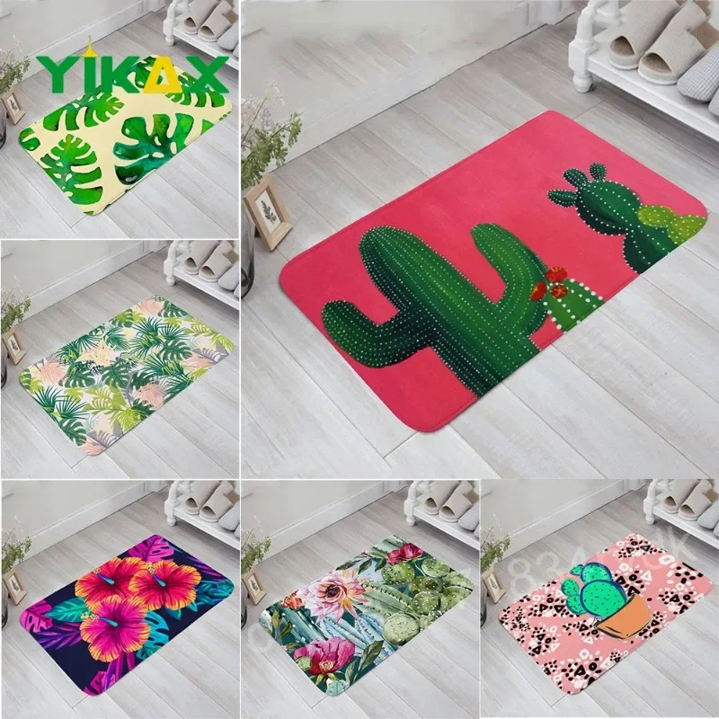 

Cactus Tropical Plant Flowers Entrance Door Mat Anti-Slip Door Mat Suede Carpet Colorful Indoor Kitchen Floor Mats Doormat Rug