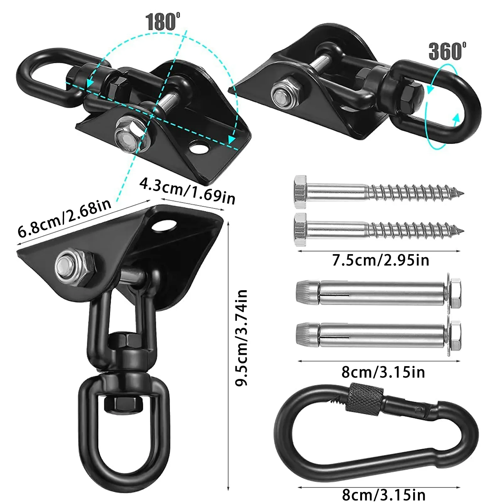 Hammock Hanging Kit 1pc 360&deg; Rotate Heavy Duty Swing Permanent Antirust Stainless Steel Silent Hooks