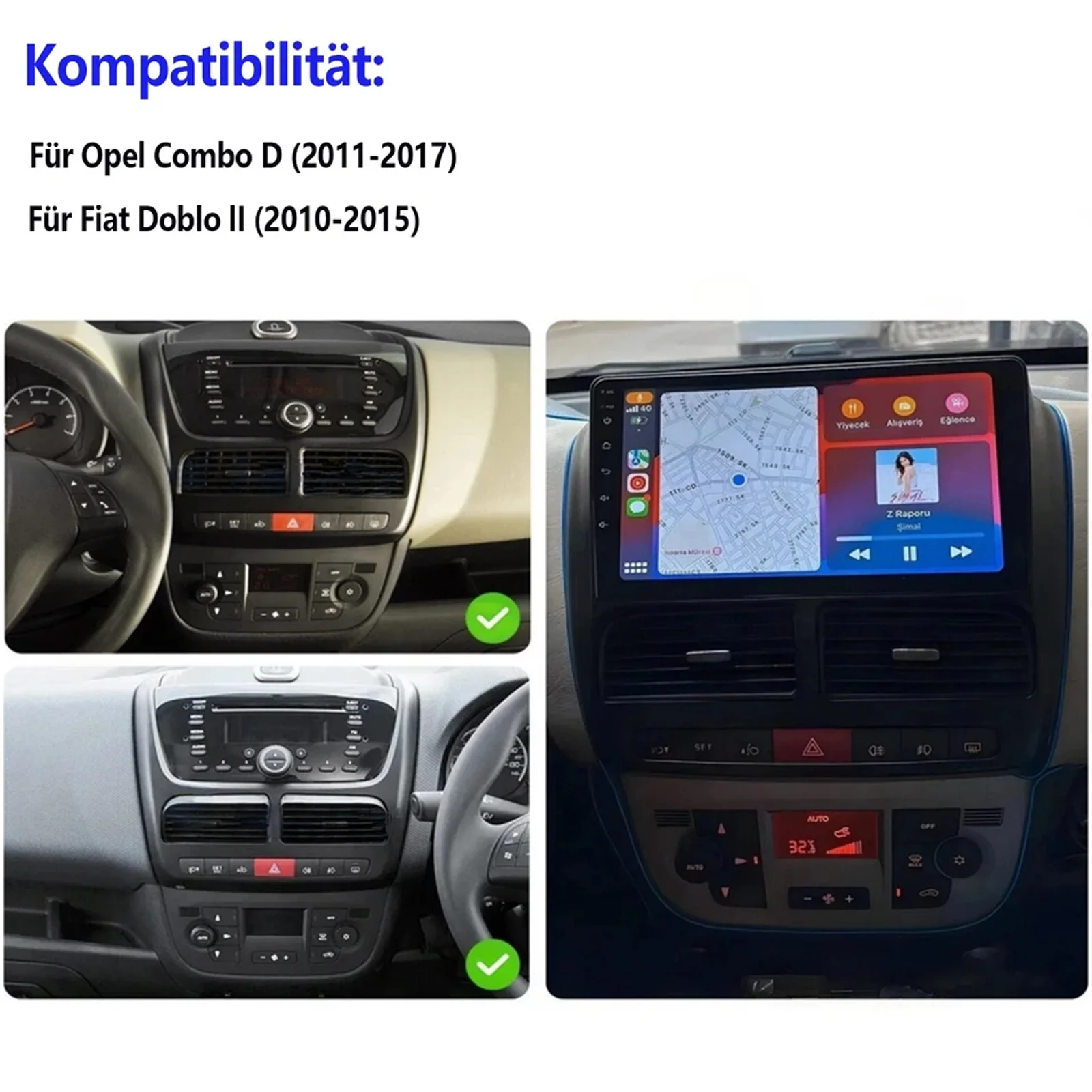 Radio Estéreo para Auto MOPECT de 9 Pulgadas con Android 15, GPS, Navegación, Bluetooth, AM/FM, Carplay, 32G/64G para Fiat Doblo MK2 2010-2015/ Opel Combo D 2011-2017 2