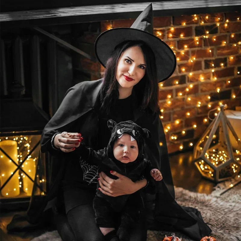 Halloween Witch Hat 1-12pcs Kids Adults Halloween Party Cosplay Costume Props Decoration Black Wizard Cap Yard Hanging Witch Hat