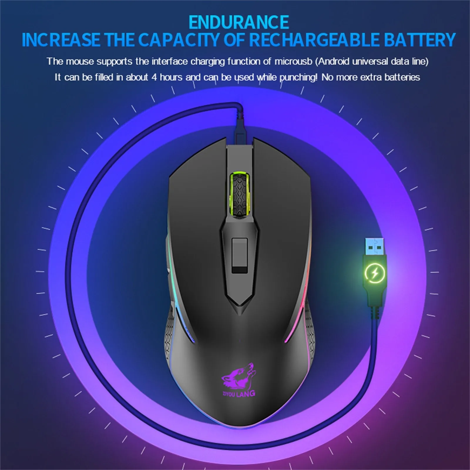 X9 Wireless RGB Luminous Mouse Rechargeable Silent Mechanical Mice 2400 DPI Adjustable Gaming Mouse Mice for PC Laptop Games best pc gaming mouse