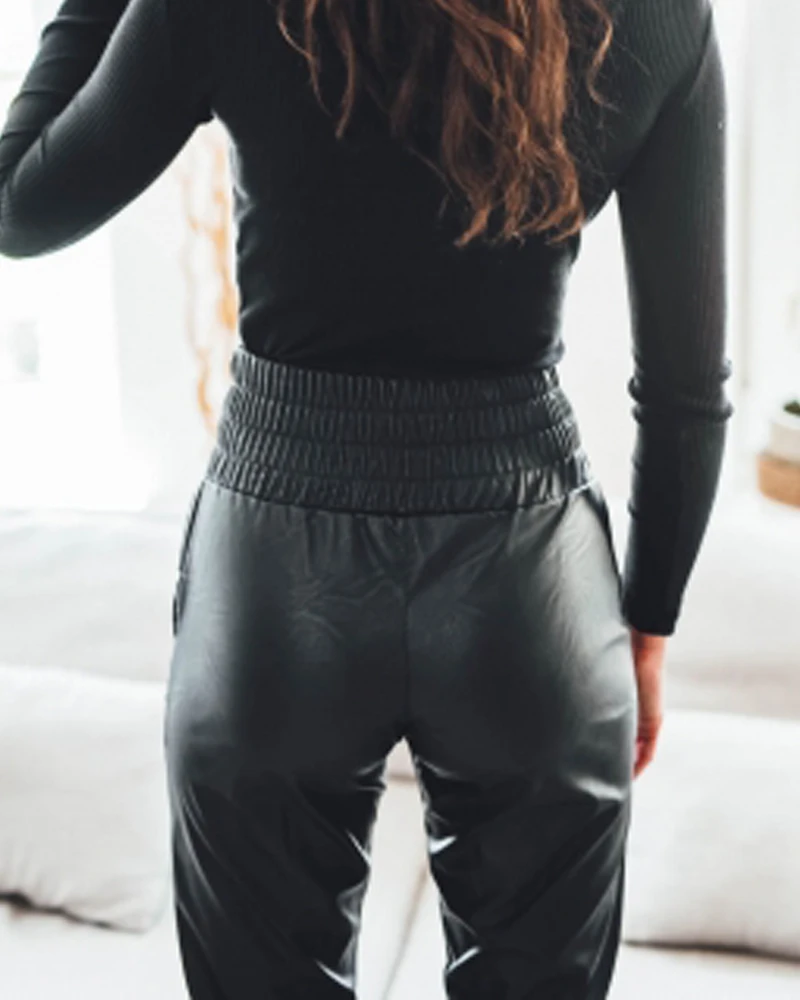 Description Picture 4 of itemFashion Women Casual Black Leggings Daily Wear Winter Wear Sexy PU Leather Zip Detail High Waist Cuffed Pants