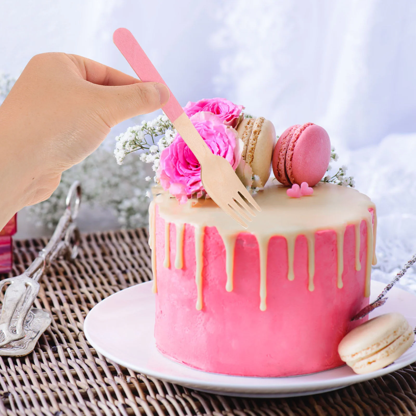 24pcs Disposable Wooden Cutlery Utensils Knives Forks and Spoons for Baby Shower Birthday Party wood untensils