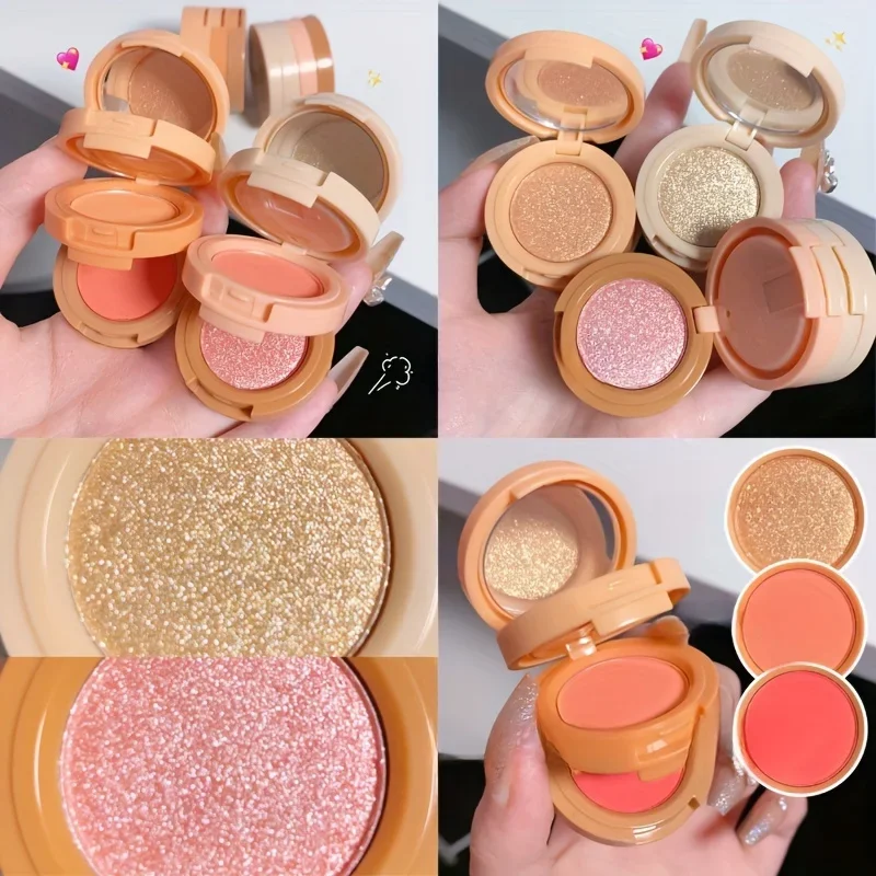 Powder Blusher Blush Powder Blush Plate Facial Blusher 3 In 1 Peach Blush Contour Shadow Palette Matte Glitter Pigment Highlight Makeup Palette Eyebrow Nose Shadow Powder Cosmetics
