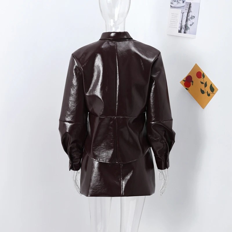 Casual Leather Jacket Skirt Set for Women 2 Pieces Lapel Single Breasted Top Mini Skirts Autumn Lady Y2k All-matching Outfits