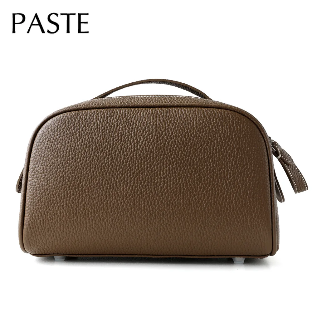 2025 New Sage Green Portable Travel Toiletries Bag Synchronized Zipper Large Open First Layer Cowhide Leather Makeup Bag