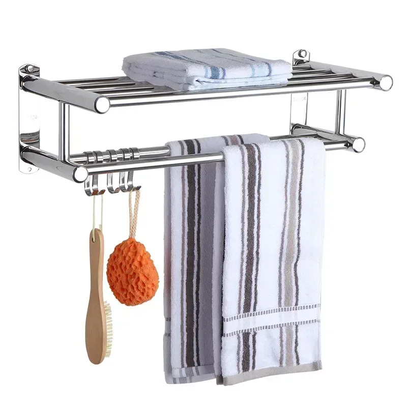 Towel Rack 40/50/60cm with Movable Hooks Steel Bathroom Kitchen Towel Holder Wall Mounted Rack for Home Hotel Accessories