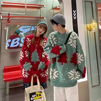Christmas Deer Couple Set Wide Loose Lazy Style Winter Knitted Coat Trendy Men Sweater Daily Use Adults