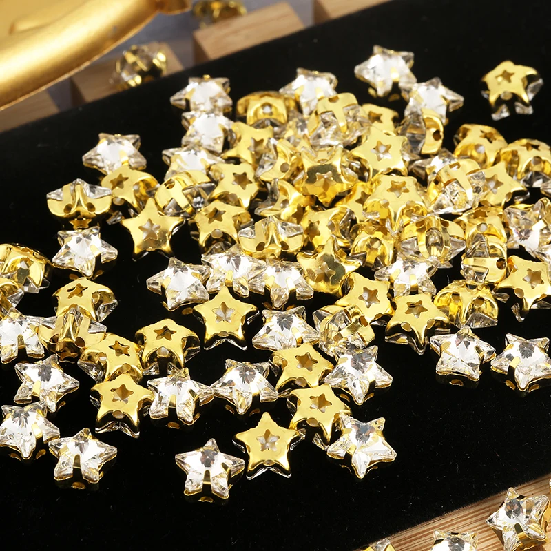 

RESEN 50PCS 8mm Star Shape Sew On Crystal Stone Gold Claw Setting Flatback Glass Rhinestone DIY Bags/Shoes/Clothing Accessories
