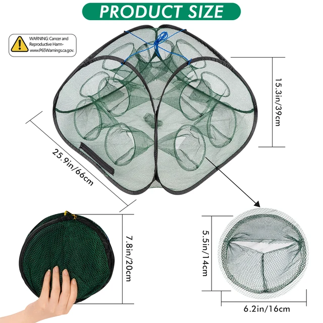 THKFISH Foldable Fishing Bait Trap 9/13 Holes Fishing Net Shrimp Cage Nylon Mesh Folding Fish Crab Traps Cast Catcher 5