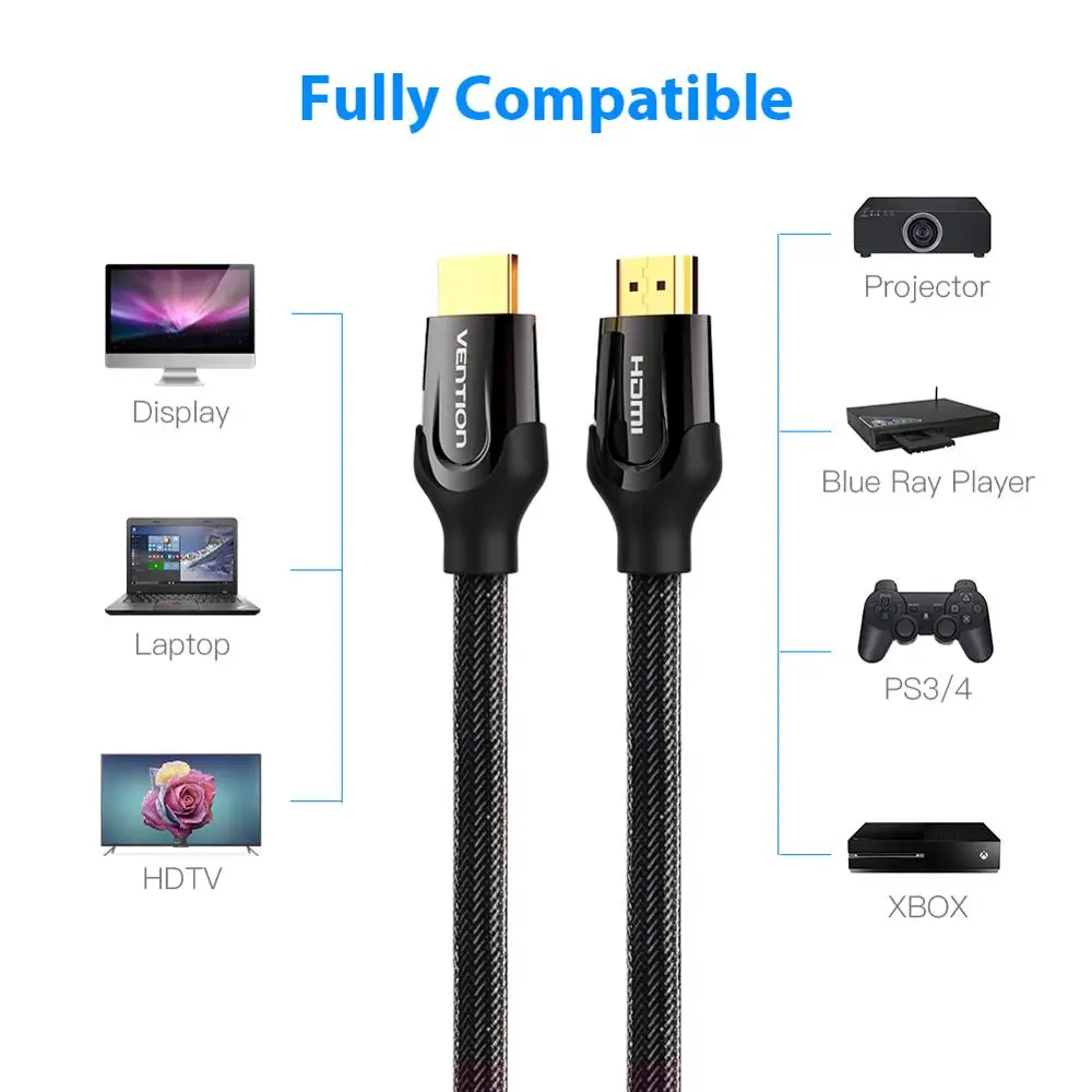 QGEEM HDMI Cable HDMI to HDMI 2.0 Cable 4K for Xiaomi Projector Nintend  Switch PS4 Television