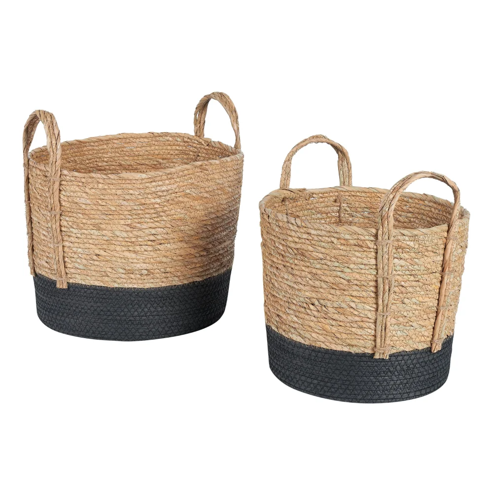 

Better Homes & Gardens Round Seagrass Baskets, Natural, Black, Set of 2, Extra Large & Large Storage Baskets Organiser