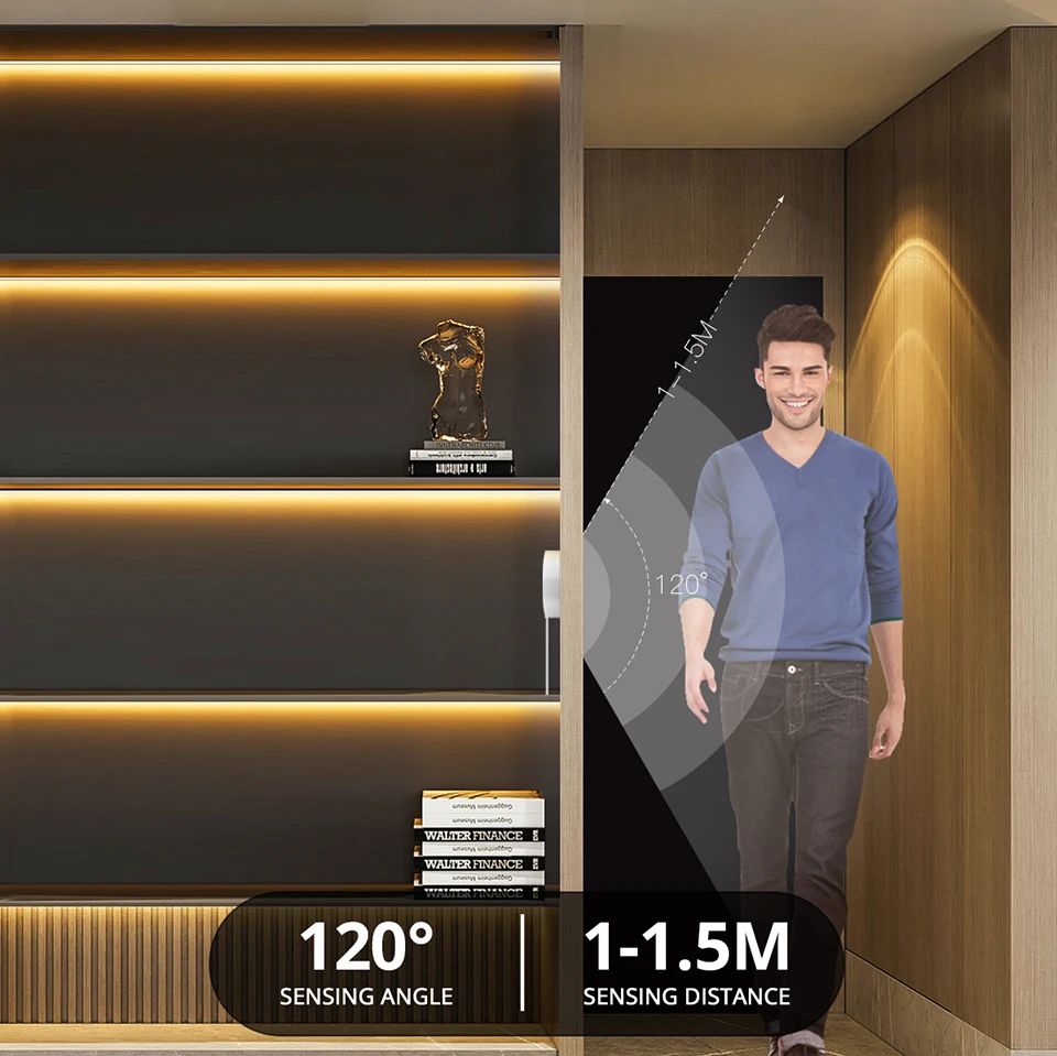 Description Picture 6 of itemPenetrate Wood Panel Wireless Body Motion Sensor Switch 12V COB LED Strip Light DIY Wardrobe Shelves Pantry Display Cabinet Lamp
