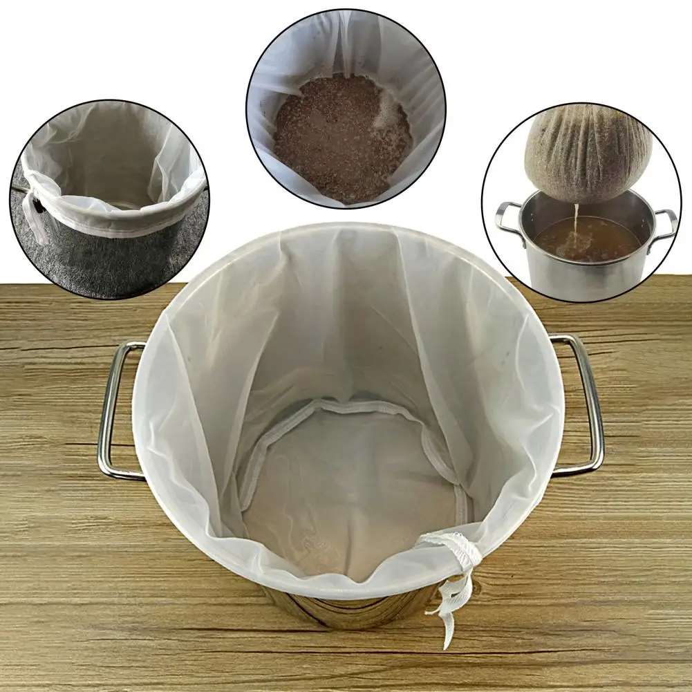 Filter Bag Drawstring Design Heat-Resistant Fabric Beer Homebrew Filter Bag Wine DIY Tools Party Supplies