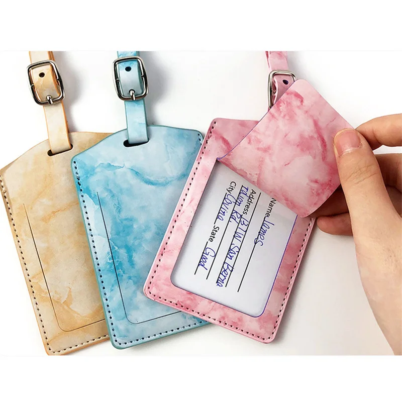 1PC PU Leather Luggage Tag Suitcase Identifier Label Baggage Boarding