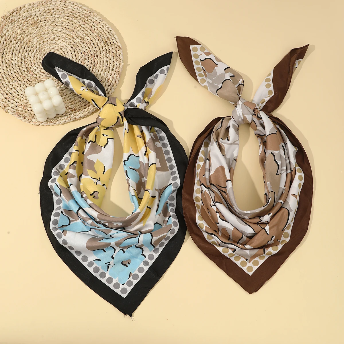 1pc Women Flower Printed Scarf Bandana Headscarf Female Square Scarves Small Shawls Neck Scarves Neckerchief For Ladies Girls