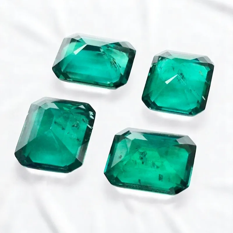 랩 그로운 잠비아산 에메랄드, 수열법 핸드 커팅 에메랄드 컷, 내부 크랙 및 이물질 포함, 선택 가능한 인증서 제공