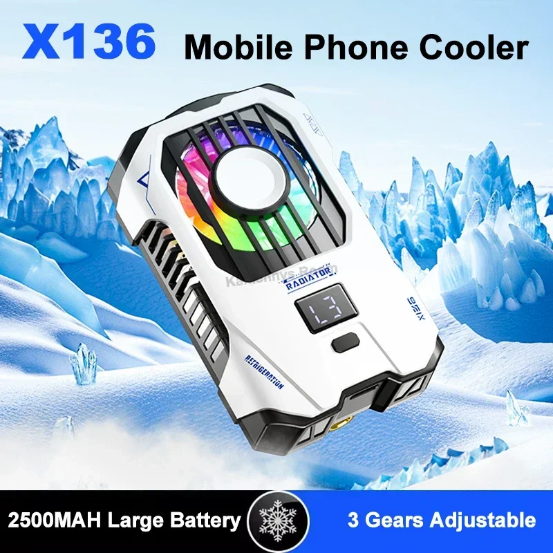 X136 휴대폰 반도체 백클립 냉각 라디에이터 내장 2500mAh 3단계 디지털 디스플레이 조절 가능 PUBG 게임 쿨러