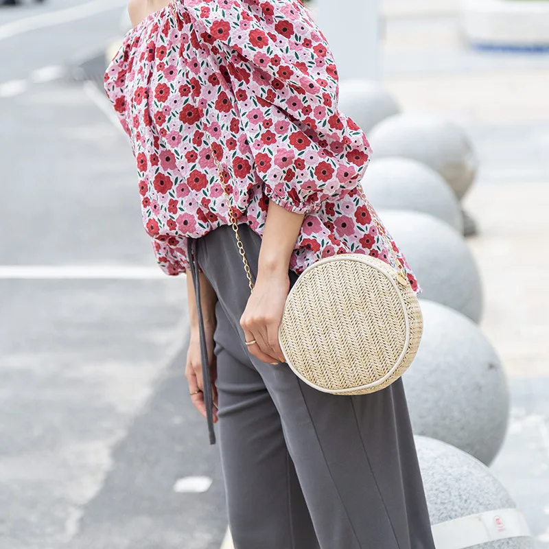 Molizhi Round Straw Bag Women's Summer Handwoven Beach Circle Handbag New Fashion Crossbody Bag