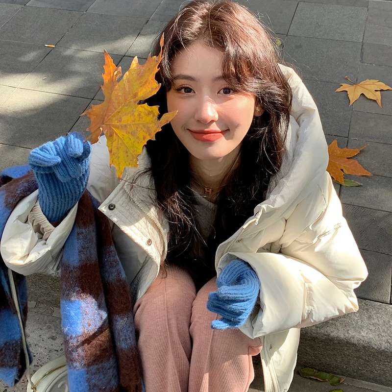 Fashion Solid Color Long Sleeve Women's Short down Jacket 2023 New Winter Hooded Collar Sweet Cute Slim-Fit down Jacket