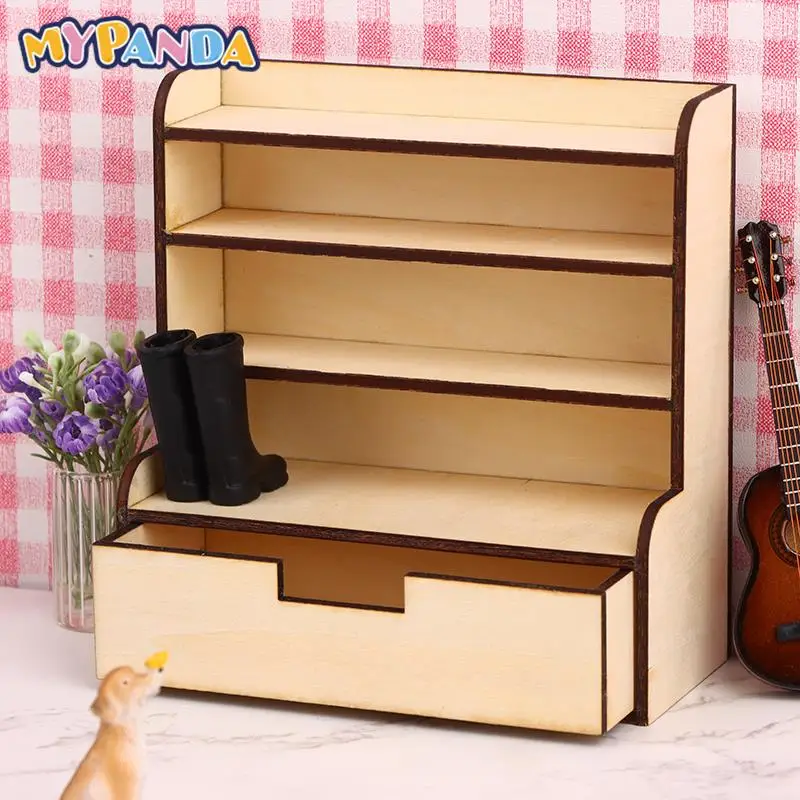 

1pc Dollhouse Miniature Display Cupboard Cabinet Showcase Doll House Decor Model Wooden Furniture Storage Cabinet Decor