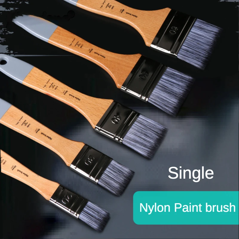 

1 Pcs Flat Head Oil Painting Acrylic Row Brush Gouache Watercolor Artist Paint Wall Painting Nylon Hair Beech Rod Clean Brush