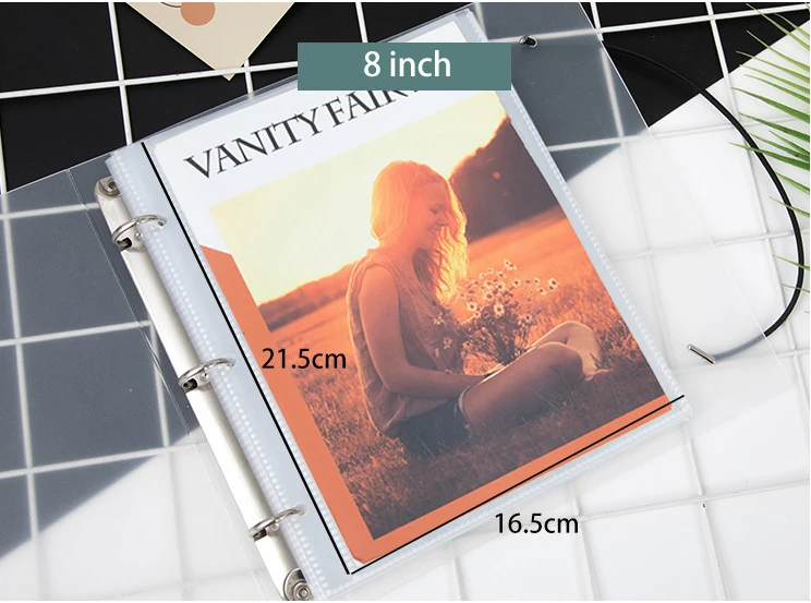 A5 3 Ring Binder Transparent Cover Photo Album PP inner Page Sleeves DIY  Photocard Collect Book for 3 4 5 6 7 8 Inch Cards