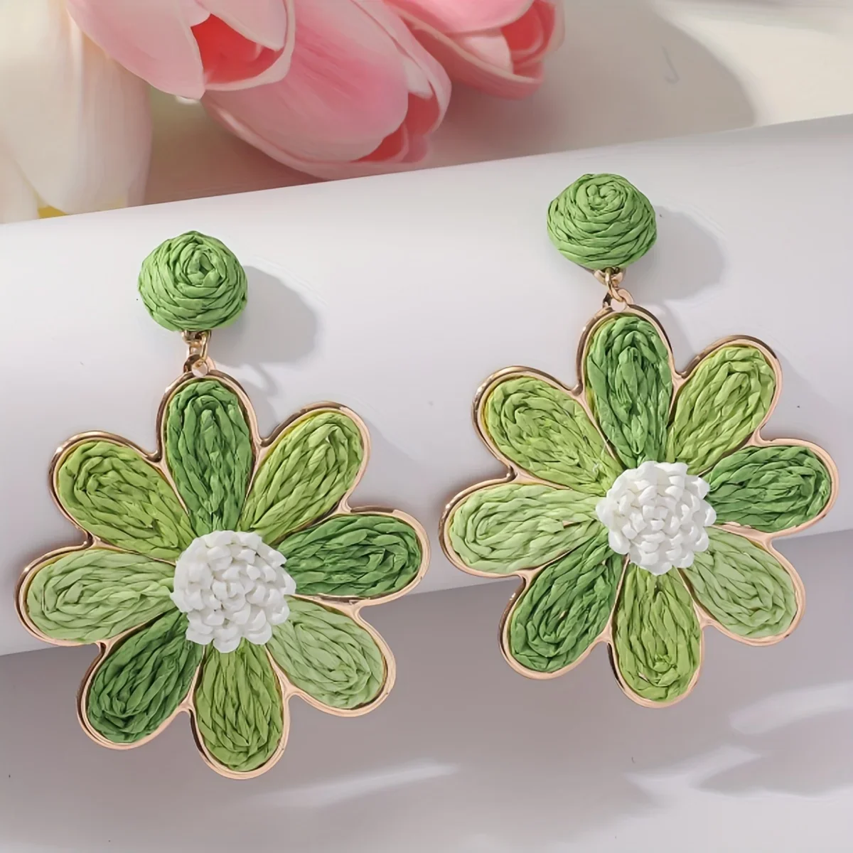 A Pair of Bohemian Lace Woven Flower Earrings, Stylish and Elegant Handmade Women's Earrings, Suitable for Vacation and Everyday