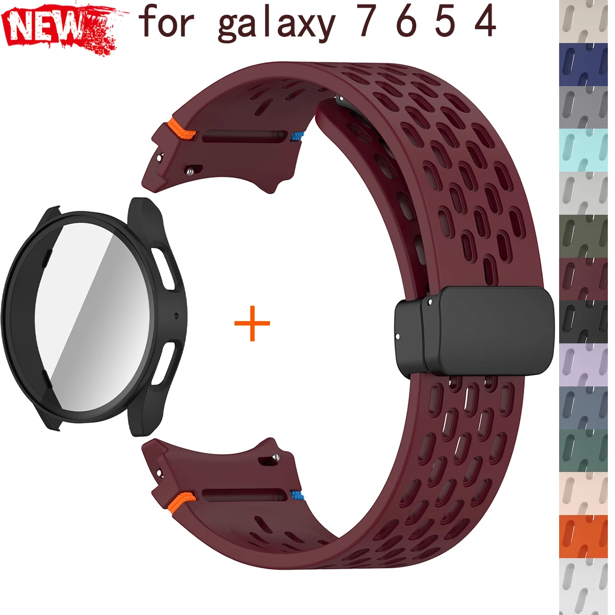 Samsung Galaxy Watch Silicone Magnetic Band with Tempered Glass Screen Protector and PC Case Cover