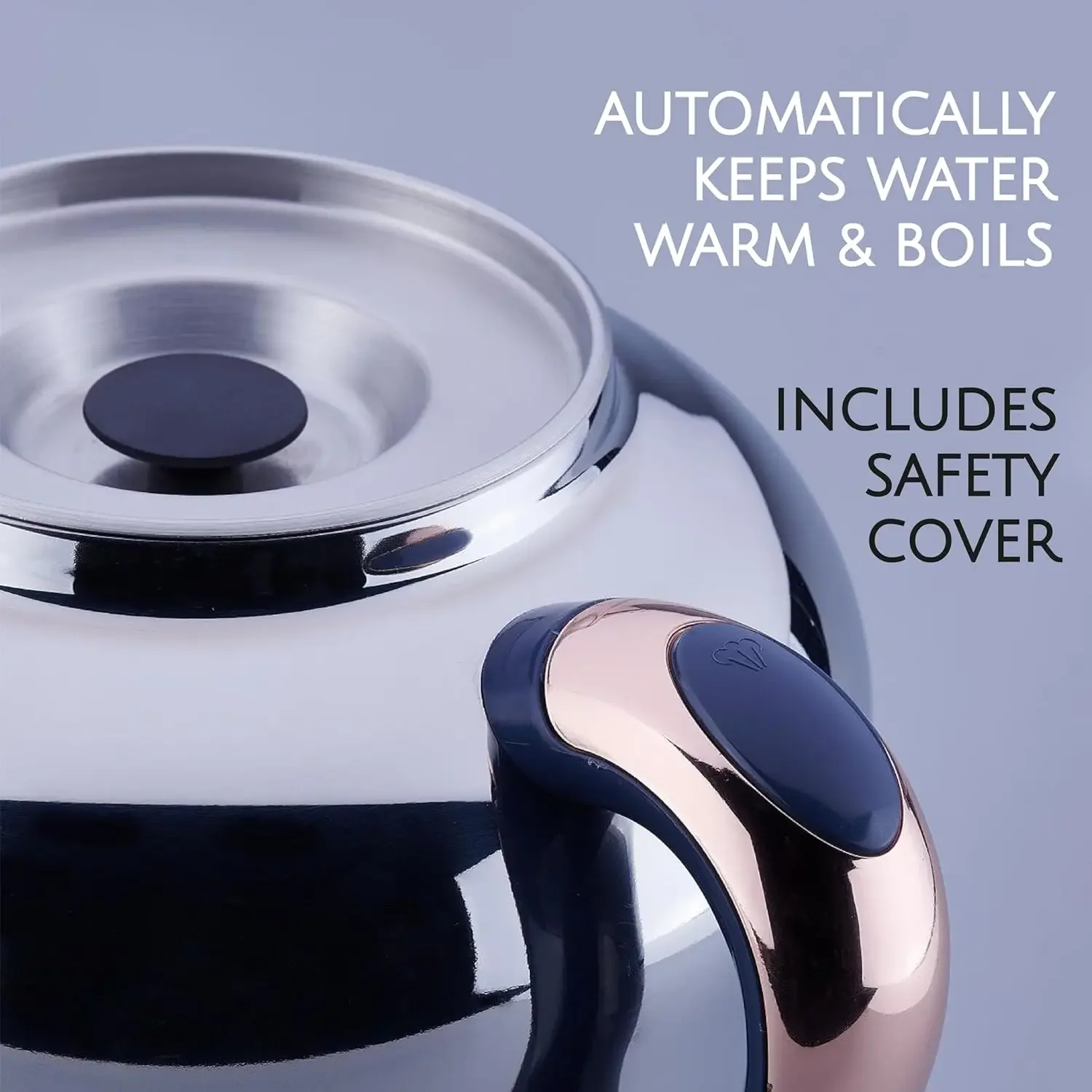Korkmaz Tea Maker Set | Stainless Steel Samovar, Electric Teapot Set for Gift, Housewarming, Family Gathering | Inox-Rose Gold, 5