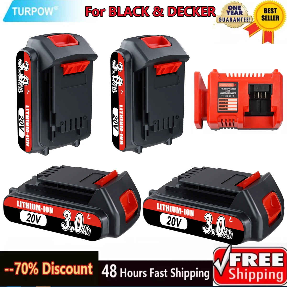 Литий-ионный аккумулятор Turpow 18 в/20 в 3000 мАч + зарядное устройство для BLACK &amp DECKER LB20