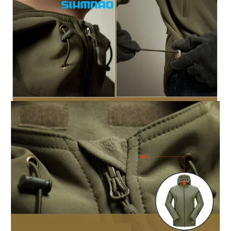 Fishing Shirt Tactical Shirt Men Windproof Waterproof Soft Shell Hooded