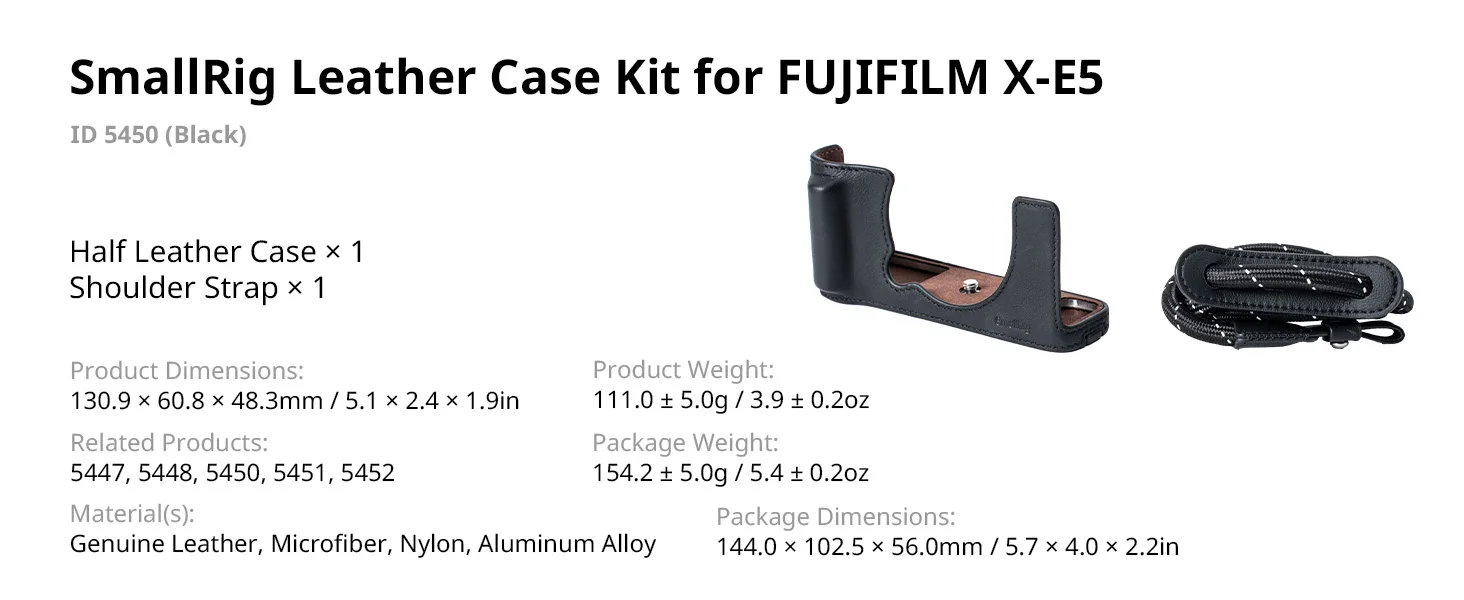 SmallRig X-E5 Half Case, Kamera-Ledertasche für FUJIFILM X-E5 mit Leder-Schultergurt Braun/Schwarz, Retro-Ästhetik 5449 – Detail 9