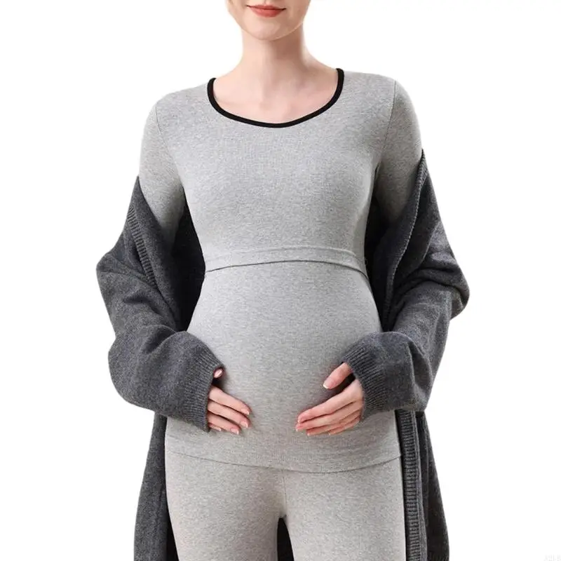 A2UB Atmungsaktive Damen-Nachtwäsche, Thermo-Postpartum-Loungewear-Set, weiche, atmungsaktive Baumwolle, Still-Pyjama für kaltes – Detail 3