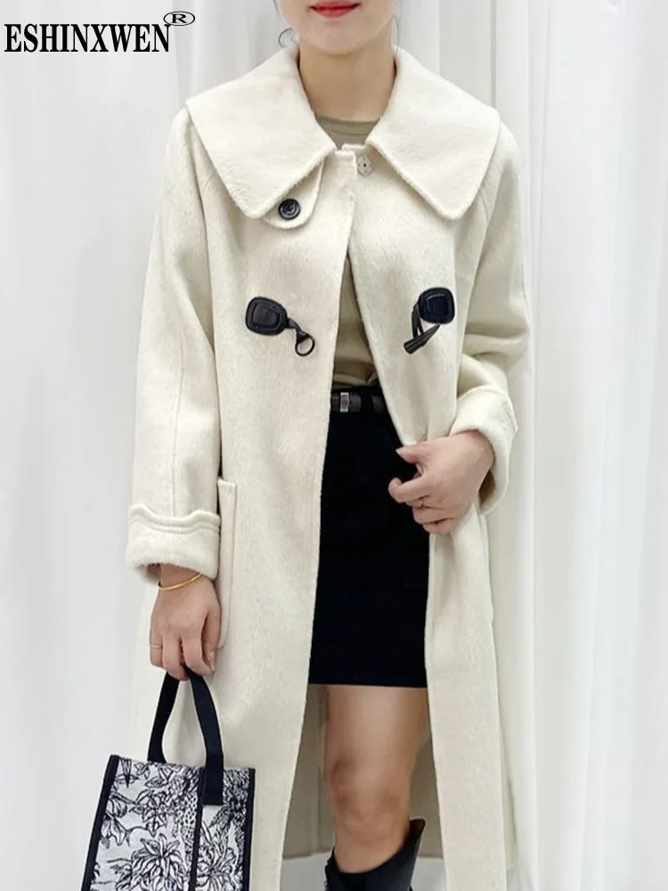 

Eshin Turn Down Collar Long Sleeve Single Button Solid Color Woolen Windbreaker For Women 2023 Winter Female New Tops TH5046