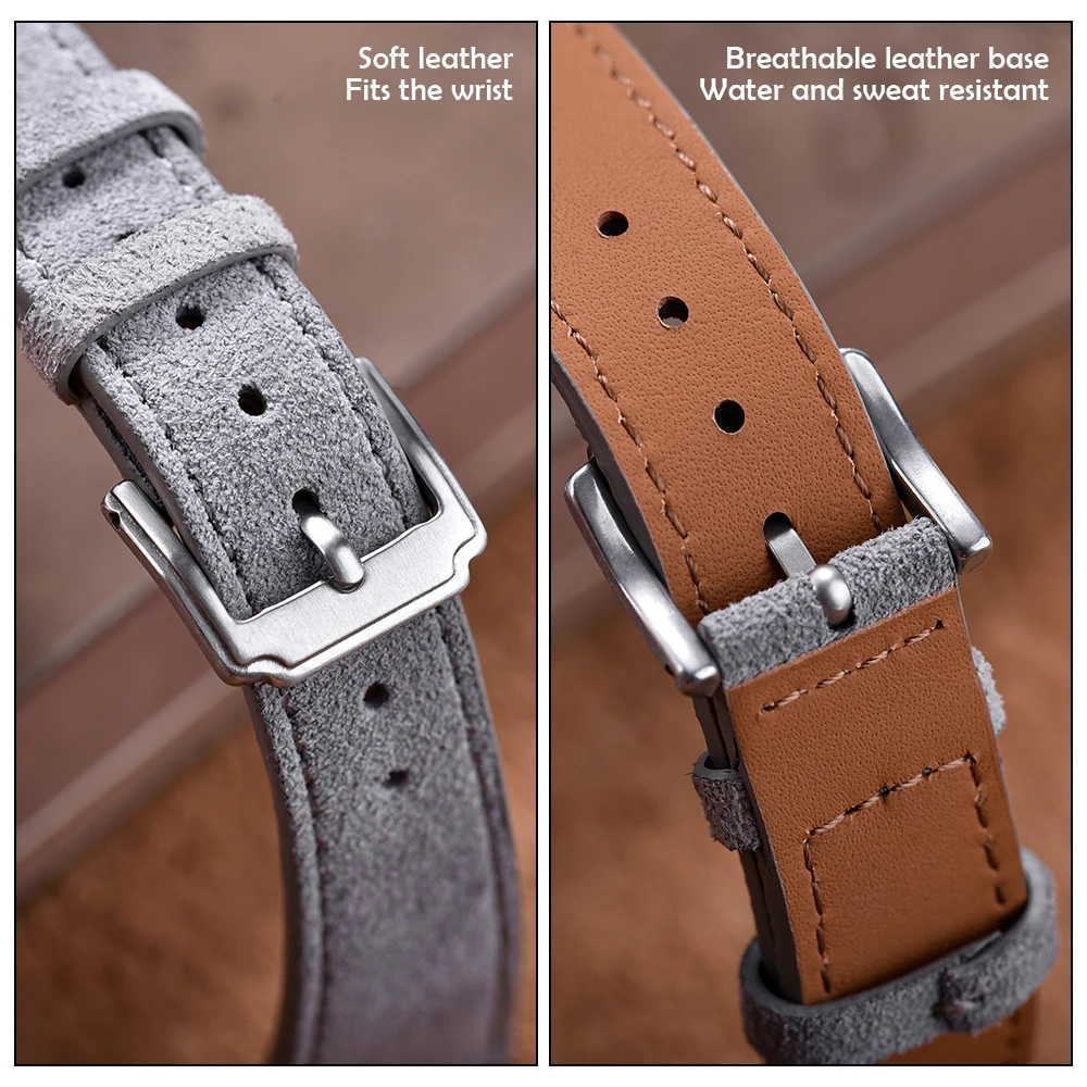 Vintage Suede Leather Quick Release Watch Strap - Handmade Wrist Band, Multiple Sizes