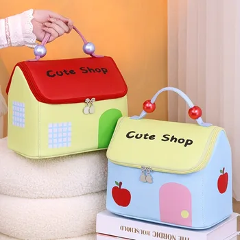 Simpatica borsa portaoggetti per trucco da viaggio, porta pennelli per borsa staccabile multistrato di grande capacità, borse portaoggetti portatili per elementi essenziali di bellezza