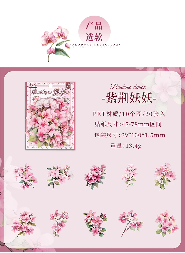20 Stück PET-Pflanzen-Blumen-Aufkleber, transparente dekorative Aufkleber für Scrapbooking, Aufkleber-Pack, Etiketten, Junk-Journal-Zubehör – Detail 11