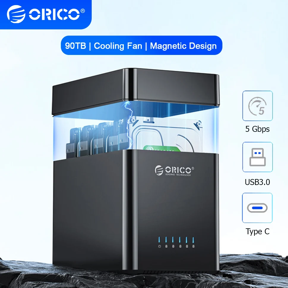 ORICO 5 Bay 3.5 "SATA Hard Drive Enclosure HDD Docking Station USB 3.0 ประเภท C ภายนอก HD 90TB ขยาย 12 V/6.5A 1