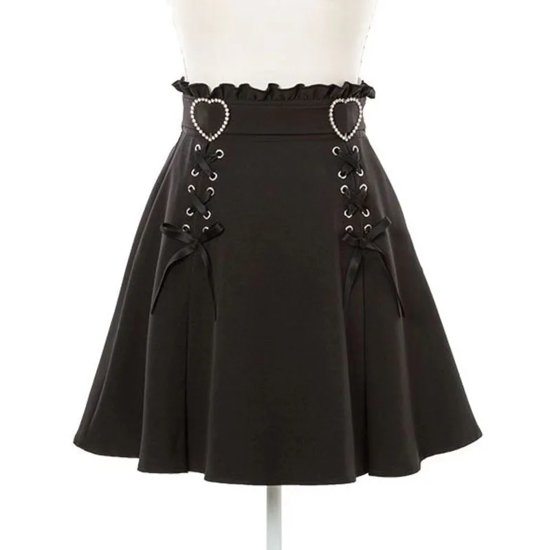 New Y2k Aesthetic Harajuku Sweet Girl High Waist Mini Bandage Skirt Women Streetwear Gothic Jk Lolita Bow Short Skirt