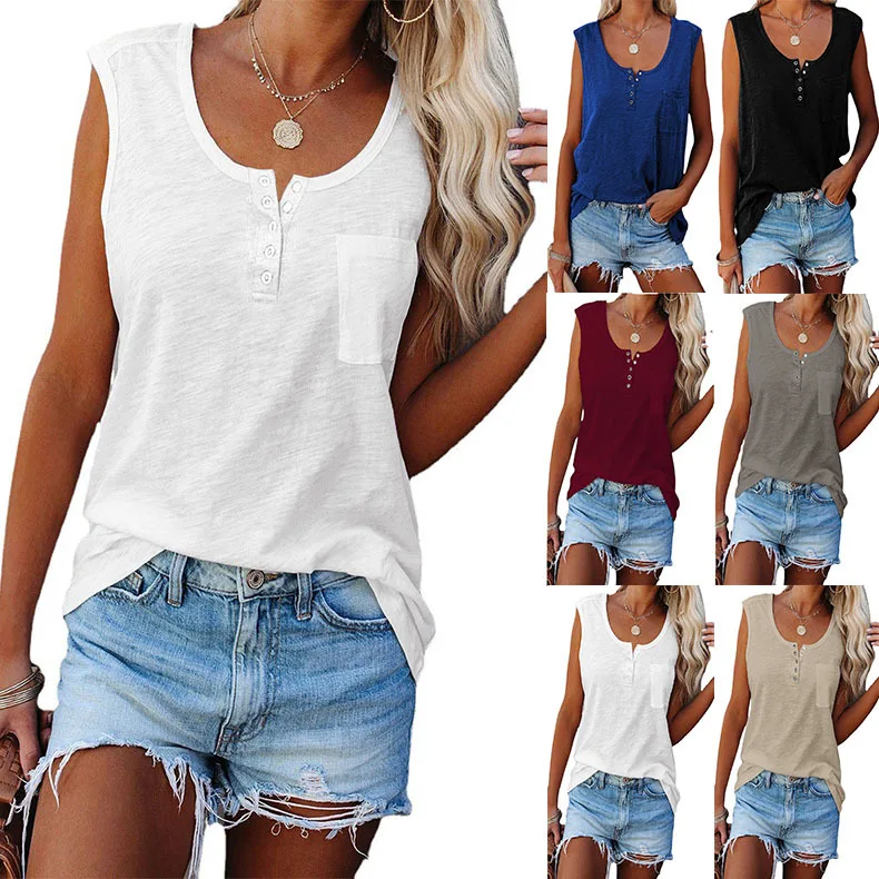 

2022 Sleeveless Solid Color Casual Top Women's Summer New Loose Bottoming Vest Female