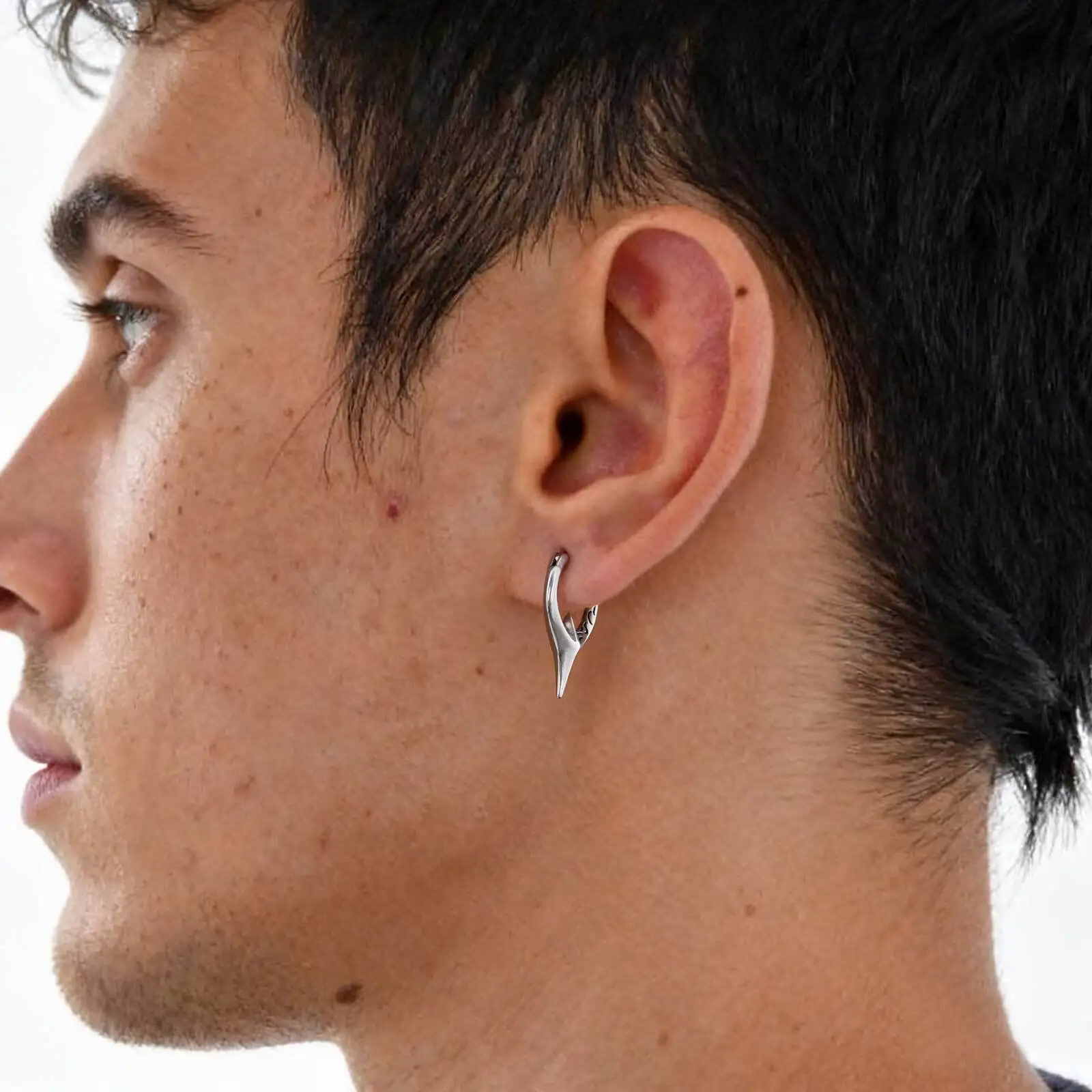 Stainless Steel Huggies Earring for Men Boys,Punk Silver Color Hoop Earring,Perforable Earring