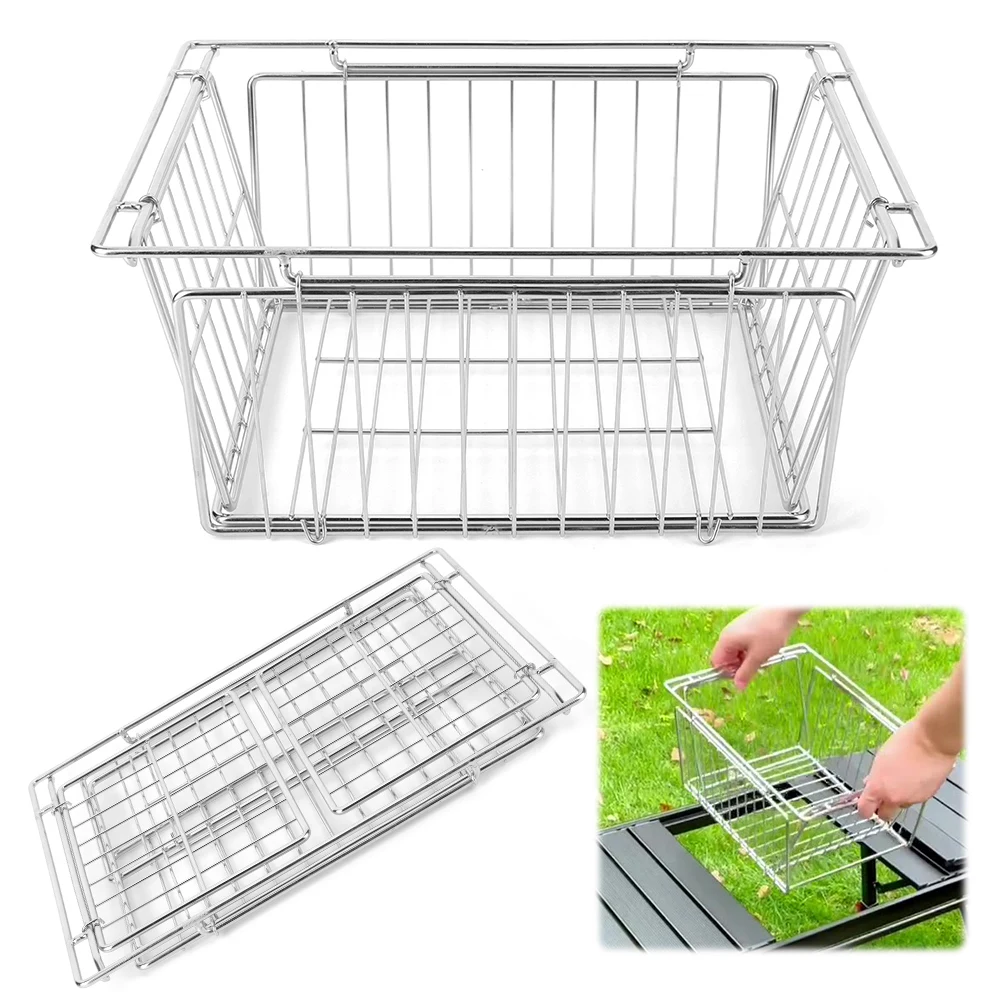 Stainless Steel Folding Storage Basket for Camping Table
