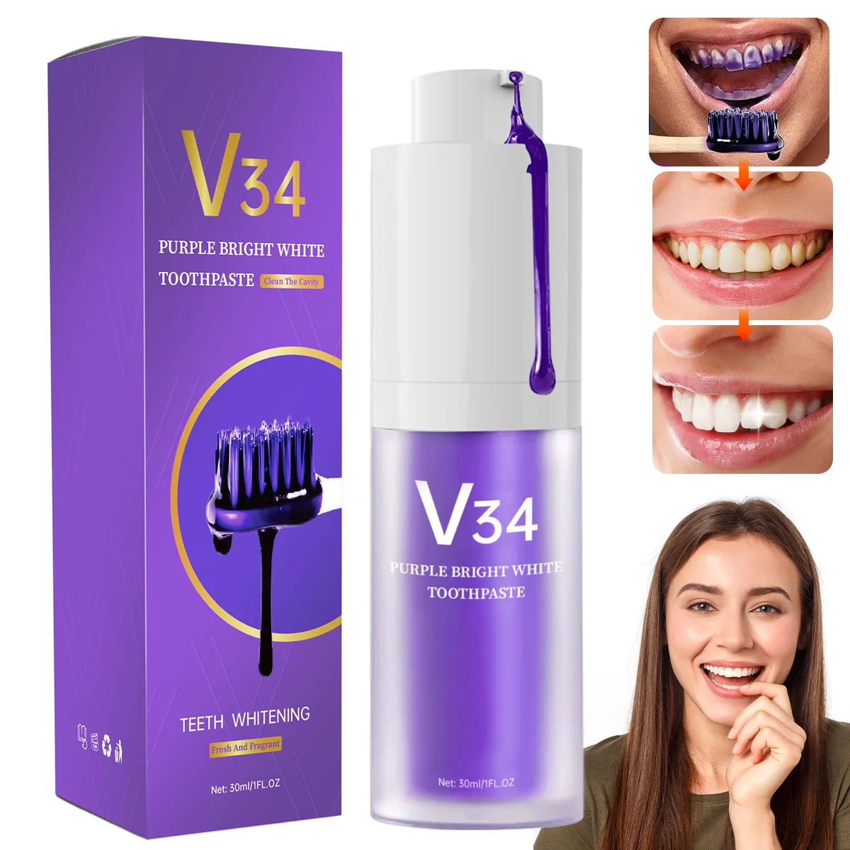 Smile Kit Sbiancamento Dei Denti Dentifricio Correttore Siero Dentifricio Mousse Dei Denti Ridurre L'Ingiallimento Orale Rinfrescante 30Ml