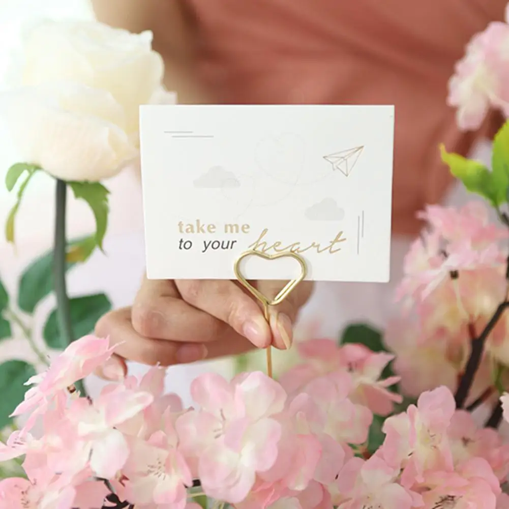 Sleek Design Card Clip Greeting Card Holder Elegant Metal Holders Heart/round Shape Clips for Greeting Cards Floral