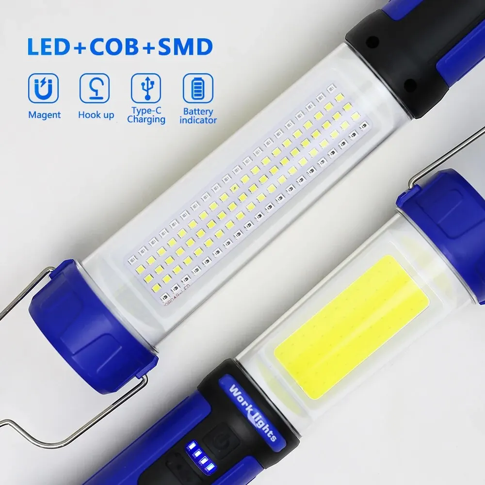 COB LED Flashlight Magnetic Handheld Work Light USB Rechargeable Floodlight Workshop LED Lamp SMD Built-in Battery Camping Torch industrial led lamps