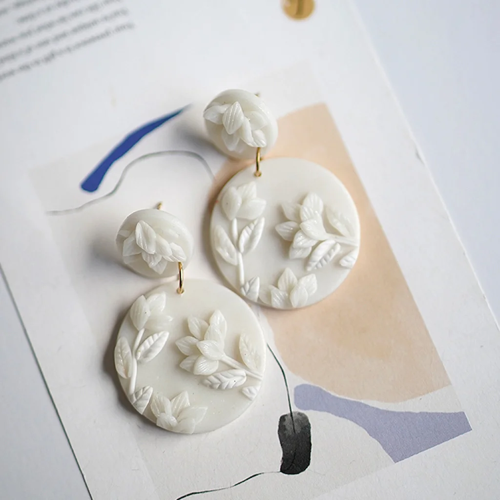 Trendy Cute Flower Pattern Black White Colors Handmade Polymer Clay Dangle Earrings For Girl's Accessories Party Daily Wear drop earrings,dangle earrings,long earrings,pendant earrings,flower earrings