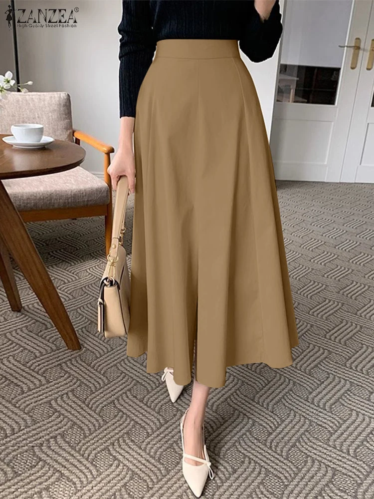 Women High Waist Work OL Skirts ZANZEA Sping Casual Solid Skirt Elegant A-line Party Faldas Saia Jupes Autumn Summer Sundress 3