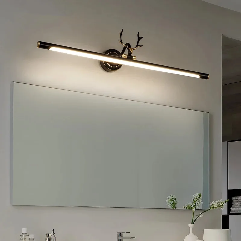 LED Lighting Mirror Bathroom Makeup Vanity Cabinet Wooden Black/Gold Bathroom Decorative Wall Lamp Interior Modern Lighting
